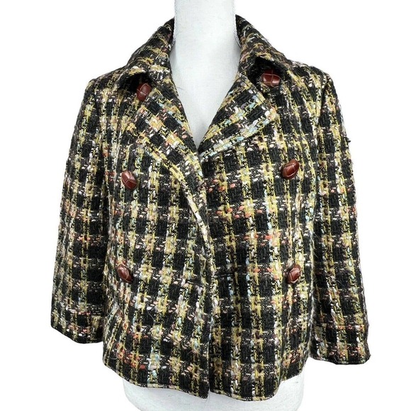 Millard Fillmore Green Houndstooth Tweed Cropped Blazer Jacket Size M - Picture 2 of 16